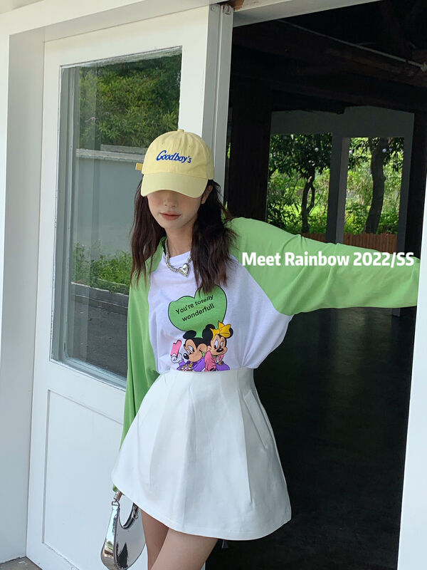 [rainbow] cartoon Mickey contrast raglan sleeve loose sunscreen shirt 28716\wtt