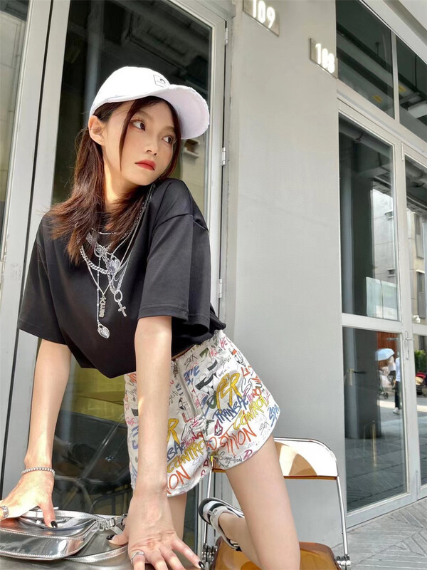 [m.zz] round neck Korean design Short Sleeve T-shirt (removable with decoration) 9126\lsw