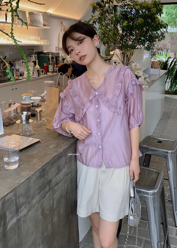 [seek peach] Korean double layer baby neck sweet shirt 5335\ll