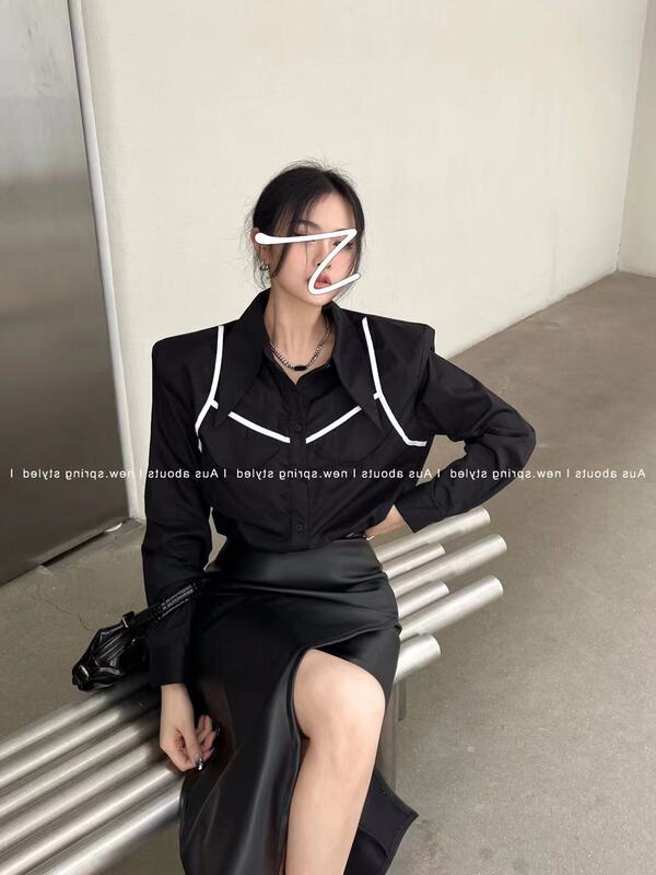 Original price 69.93! [aus] fashionable color contrast commuter versatile shirt w008\lsw