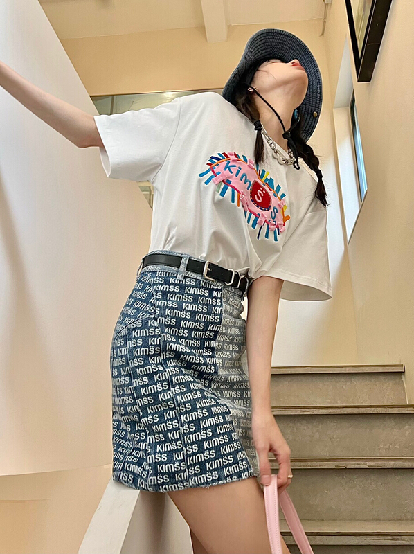 [YT] round neck versatile embroidered short sleeve T-shirt t51372\pcz
