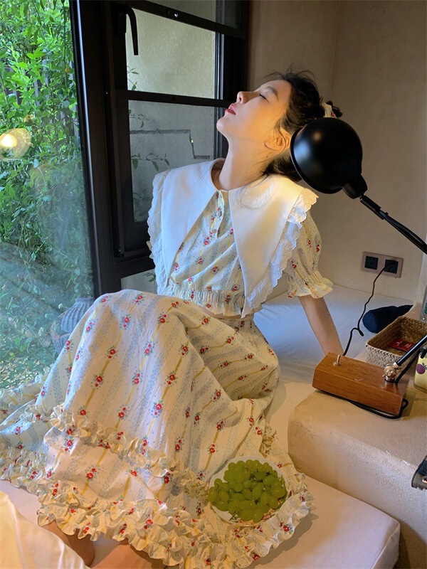 [Mimosa] Han Shu Lapel print dress 1302\hjy