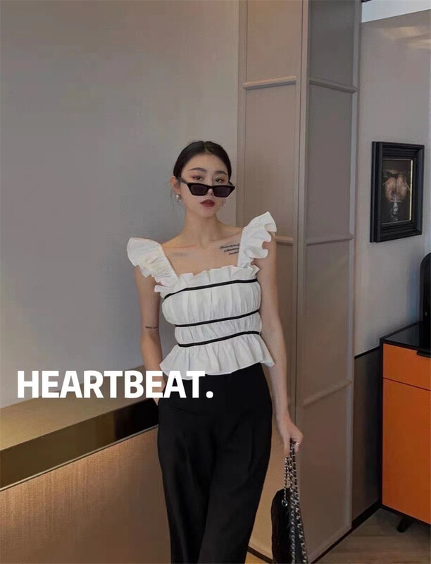 [hearteat] sleeveless striped Korean shirt 597\zjy
