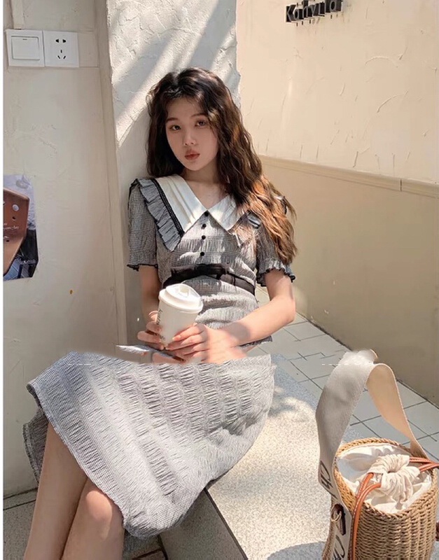 [Kiki studio] retro large lapel slim dress 6031\hjy