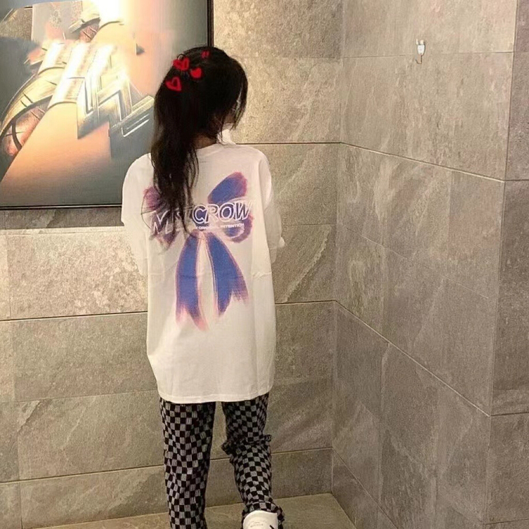 [j.2] Korean letter bow loose Casual Short Sleeve T-shirt 5579\lsw