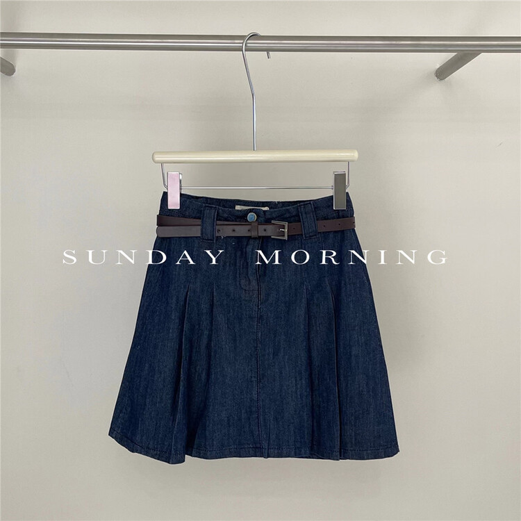 [Sunday morning] Korean high waist A-line skirt (with belt) (including lining) 6996\zjy