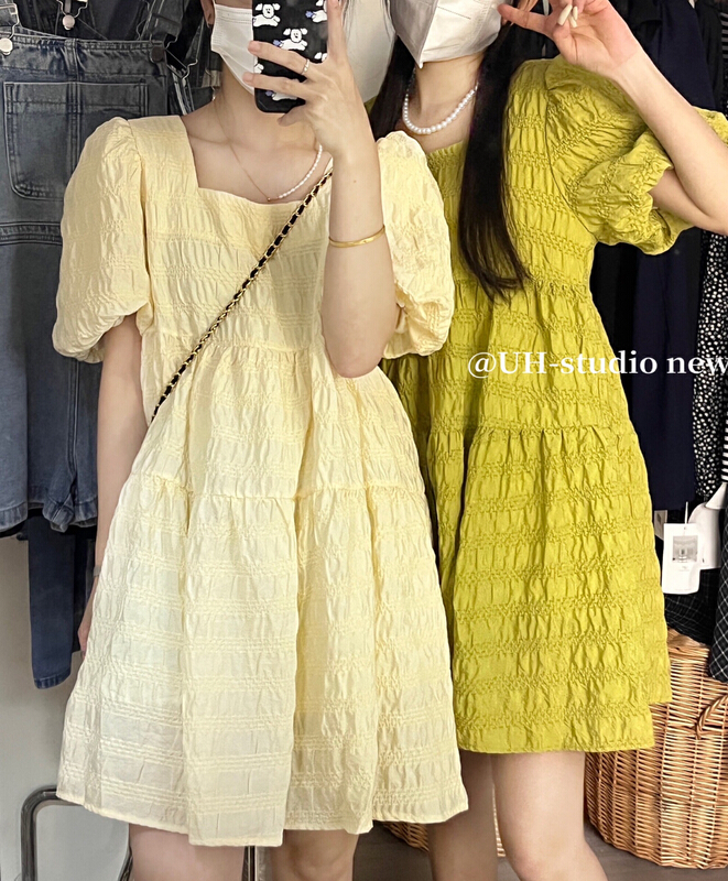 [uh] Fashion Square Neck simple dress 7828\hjy
