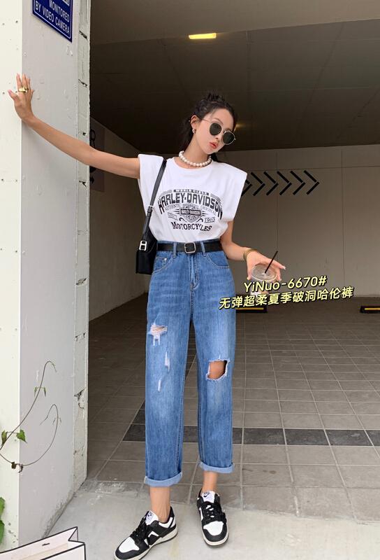 [Yinuo Yinuo jeans] broken hole Harun washed jeans 6670\zjy