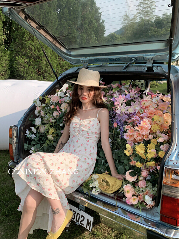 [CZ Zhang] floral suspender dress 62613\jhy