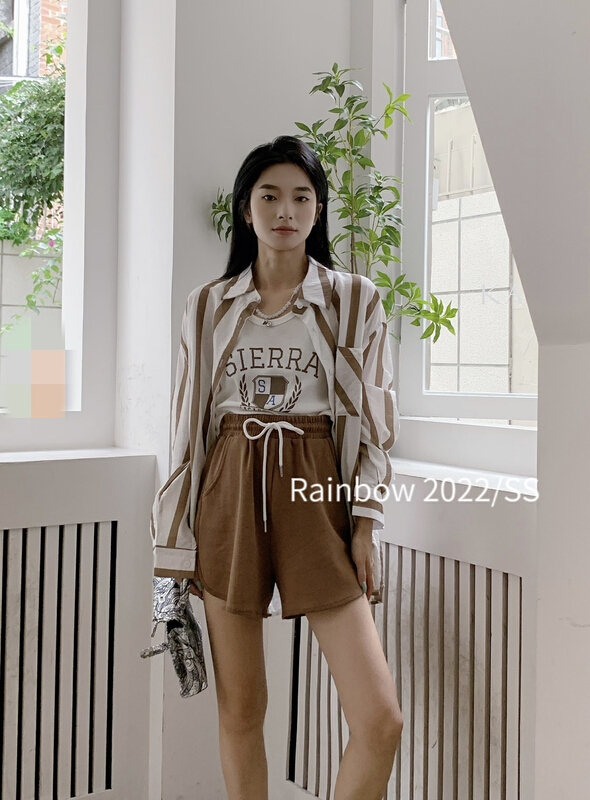 Live broadcast! [rainbow] striped shirt three piece suit fabric texture is super good 5296