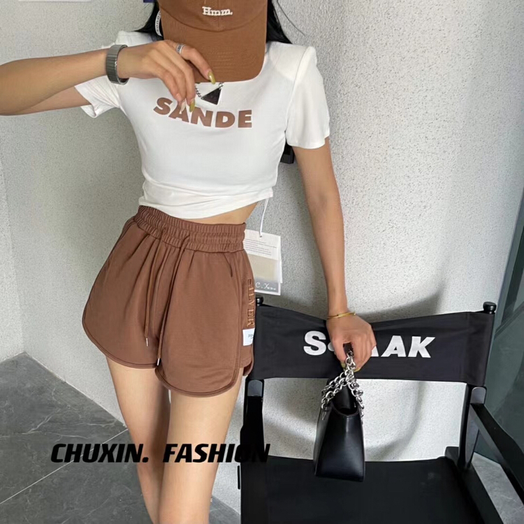 [c.x initial center] round neck letter female ins2022 Korean knitting slim fitting short sleeve T-shirt 6216\wtt