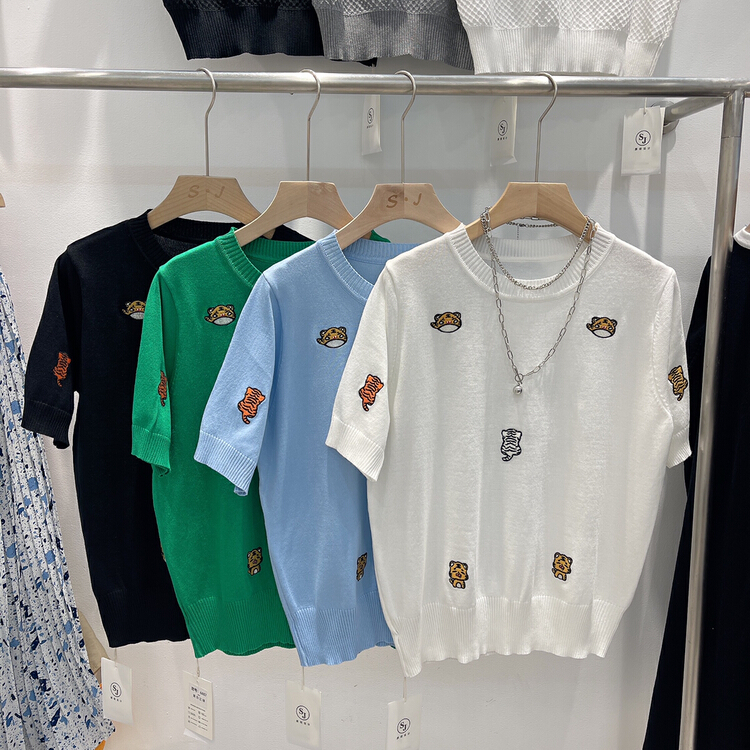 [S.J] embroidered tiger fashion casual T-shirt 6887\lsw