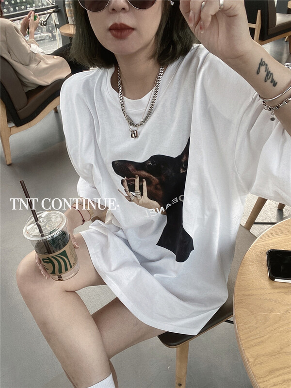[TNT continue] round neck Dog Print comfortable short sleeve T-shirt (T-shirt only) 307\l