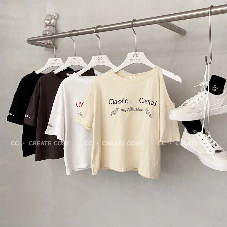 [CC] personalized letters off shoulder design Short Sleeve T-shirt ys1-107\xyy