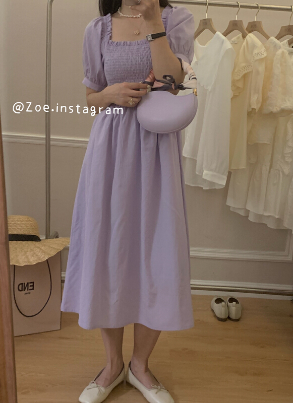In early summer! [Zoe Zoe] square neck pure color dress c315-8\l