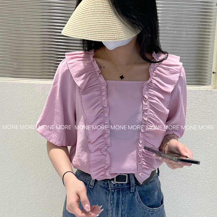 [mone more foam home] fungus edge design Lantern Sleeve Shirt 8139\hbx