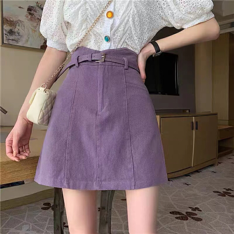 [purple potato family] Korean version of simple cowboy skirt (with belt) ys1-9913\hbx