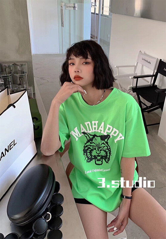 In early summer! [3.studio] simple round neck tiger head printed short sleeve T-shirt 22313\xyy
