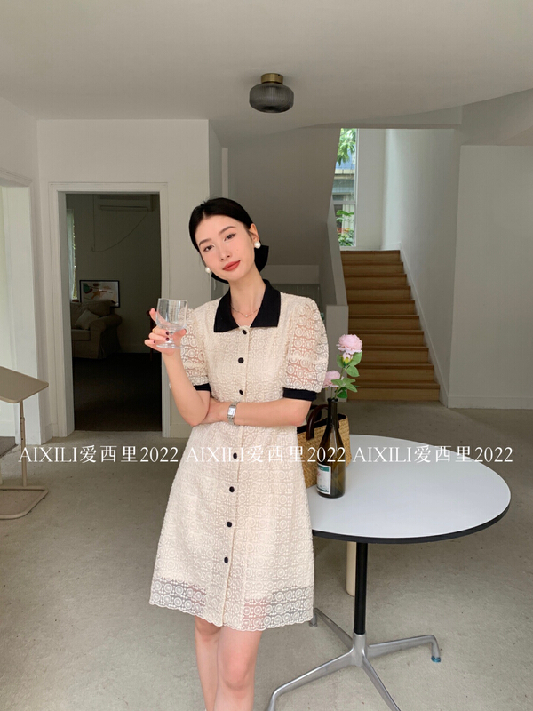 [aixili aixili] shirt collar lace elegant little woman dress (lace) 6686\jhy