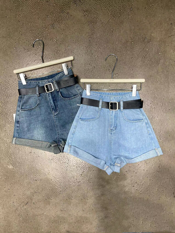[Dido] high waist Korean versatile denim shorts (with belt) 1618\lsw