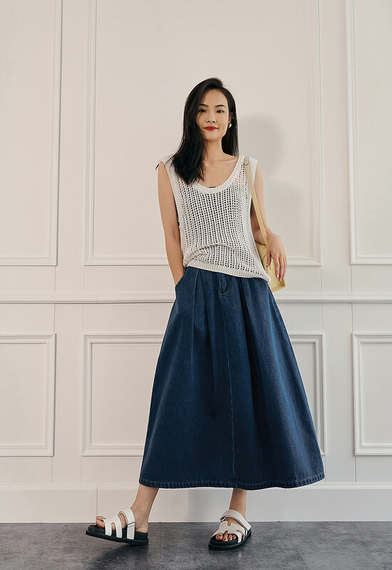 [Shangpin Wanqian] Korean elastic waist denim skirt ys1-829\hjy