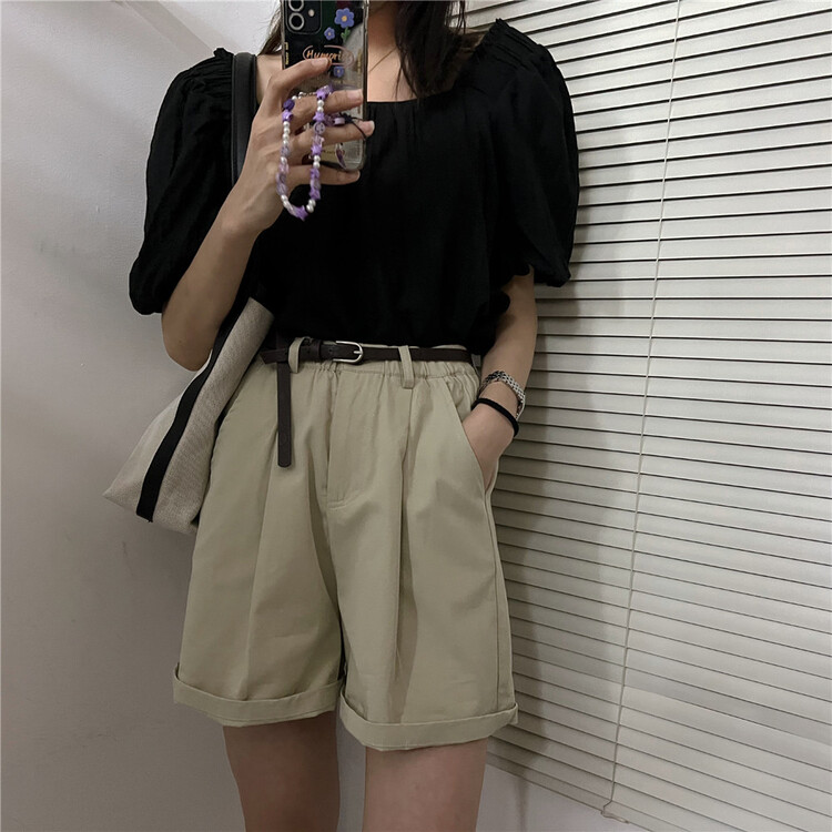 [Tiantian family] Korean versatile net color casual shorts (with belt) 977\zjy