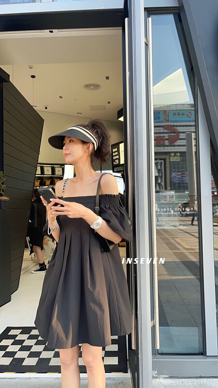 In early summer! 【 inseven 】 be careful of machine leakage shoulder pleated sling bubble short sleeve dress 26366\ozq