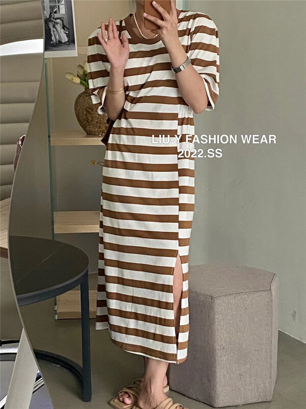 [liu.y] round neck stripe split dress 5165\zjy