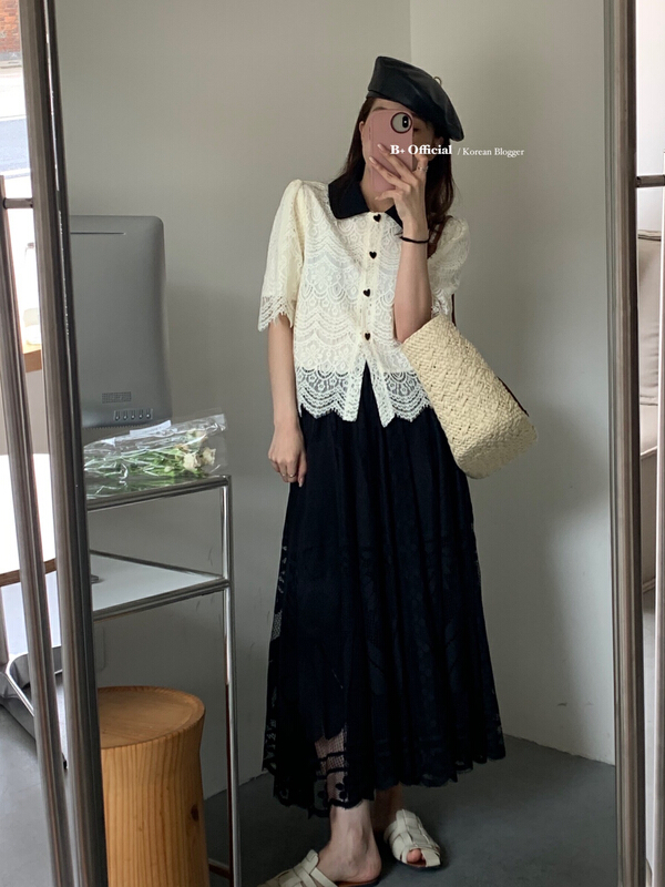 [B plus] French high quality lace panel skirt 22-9488-2\hbx