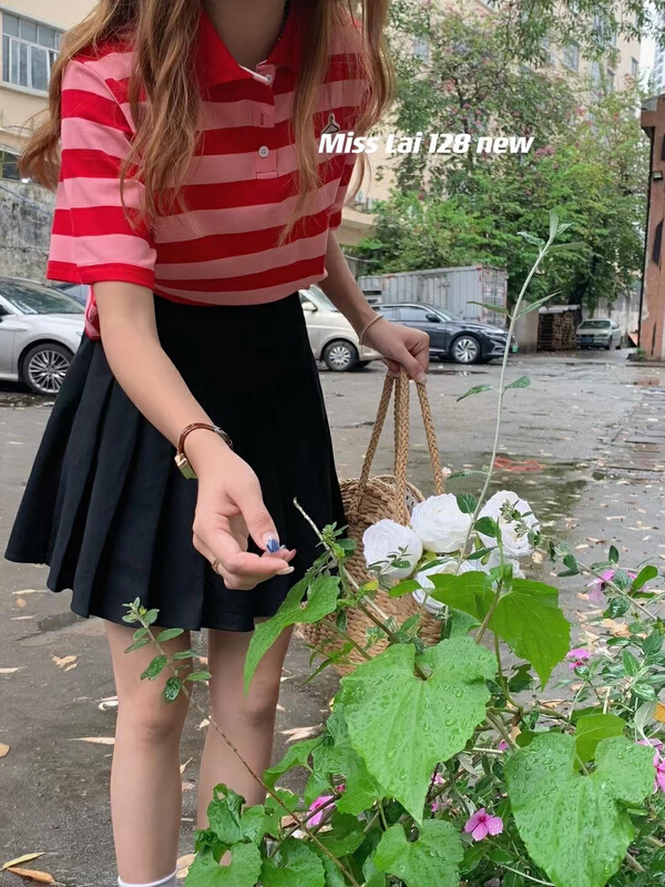 [HH &miss Lai] Korean Pullover stripe short sleeve T-shirt 128\l