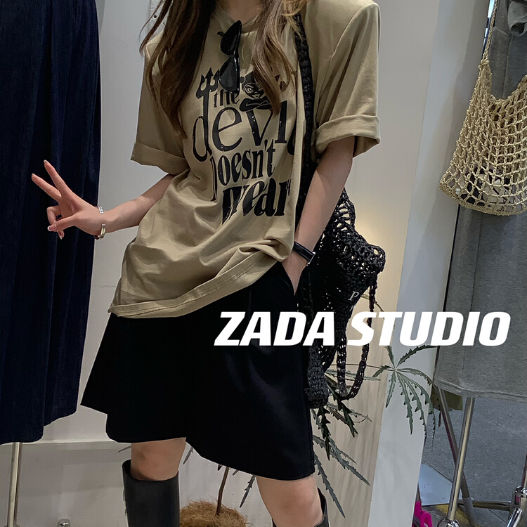 [Zada] little monster shoulder pad versatile short sleeve T-shirt 3307\wtt