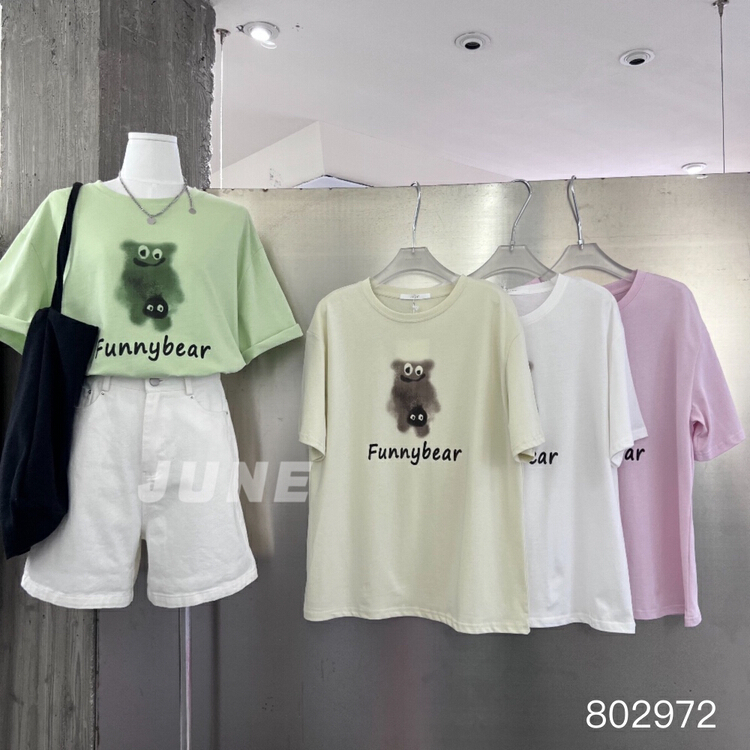 [June] funny bear print loose short sleeve T-shirt 802972\xyy