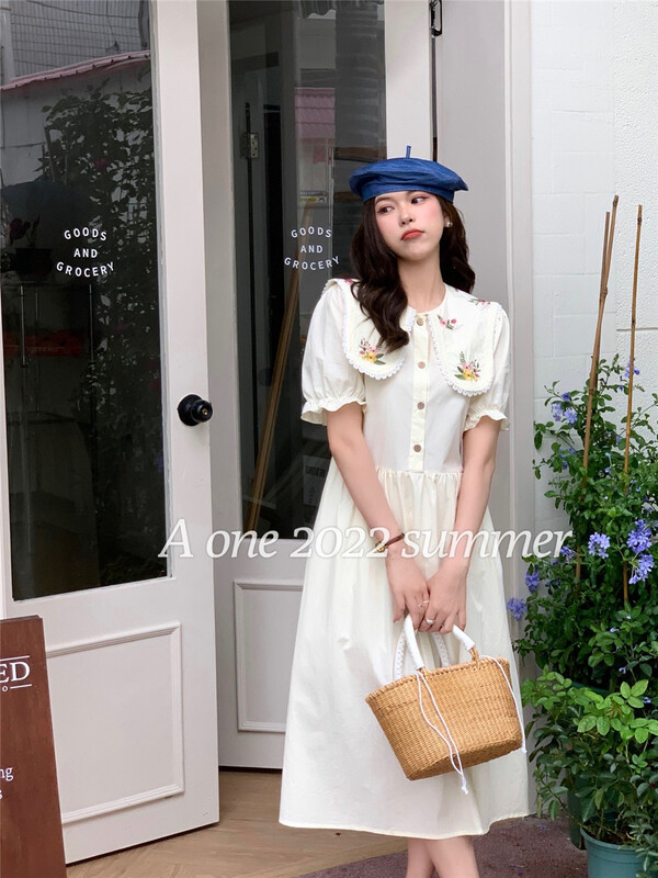 [A-One] Mori series sweet Embroidered Baby collar dress 5610\hjy