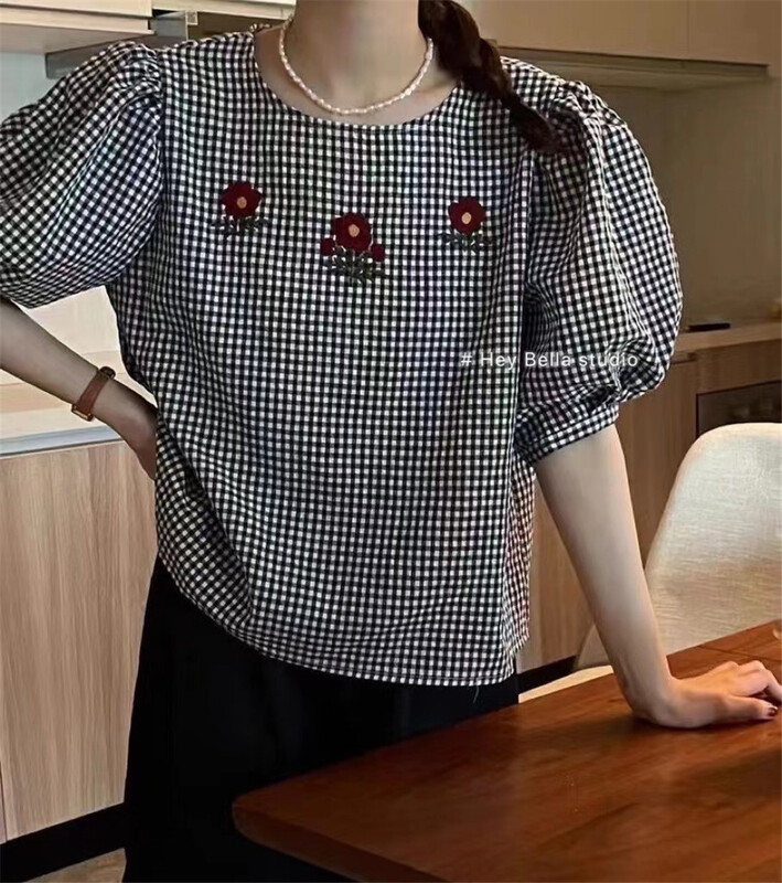 [hey Bella] back single breasted embroidered comfortable shirt ys1-1659\ll