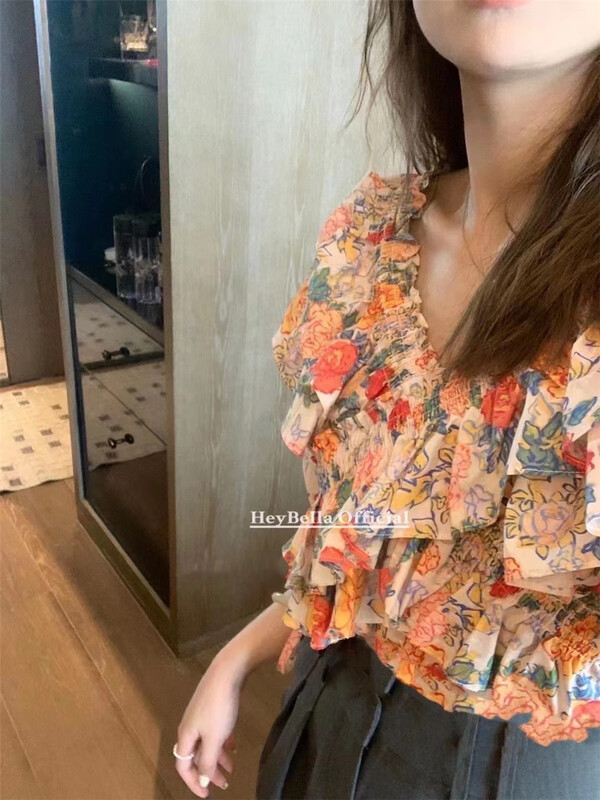 [hey Bella] lady shirt with floral temperament ys2-1603\ll