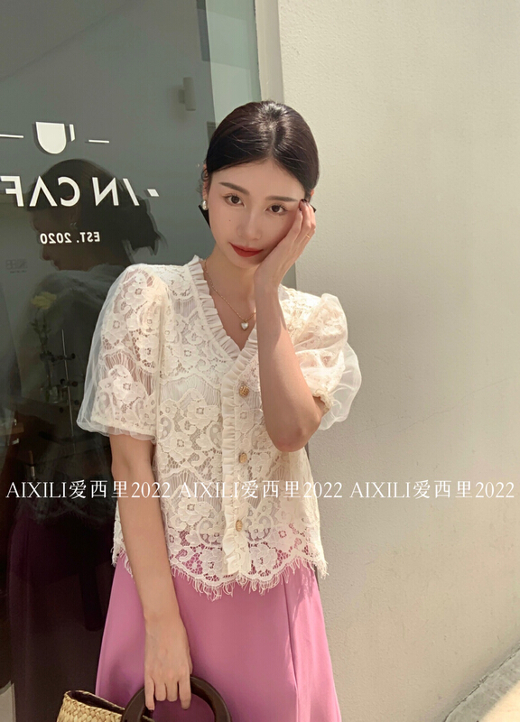 [aixili aixili] Korean version V-neck lace blouse 6573\wpl