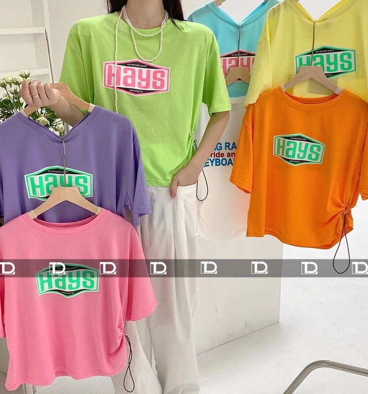 [tangdou original] lettered open waist print Pullover short sleeve T-shirt 9692\wtt