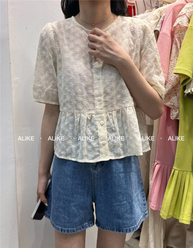 [Alibaba] simple round neck button embroidered shirt 80090\lsw