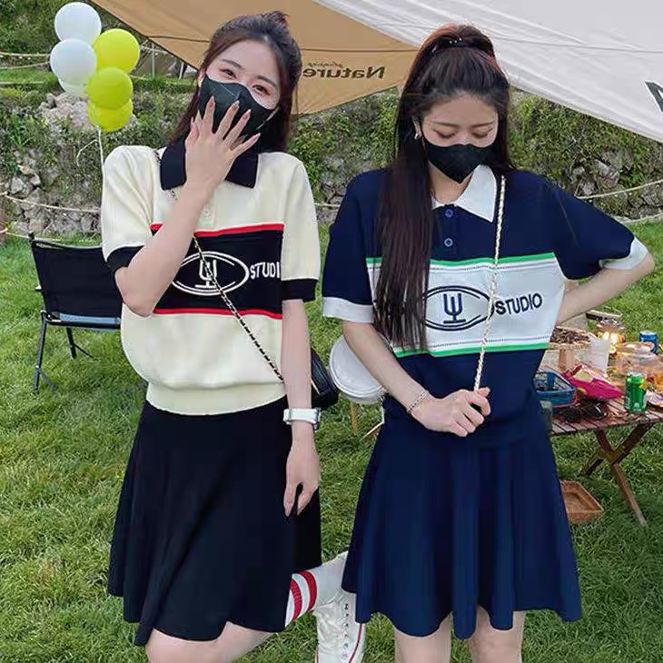 [f · P] Korean polo collar embroidered letter loose short sleeve T-shirt 83113\hbx
