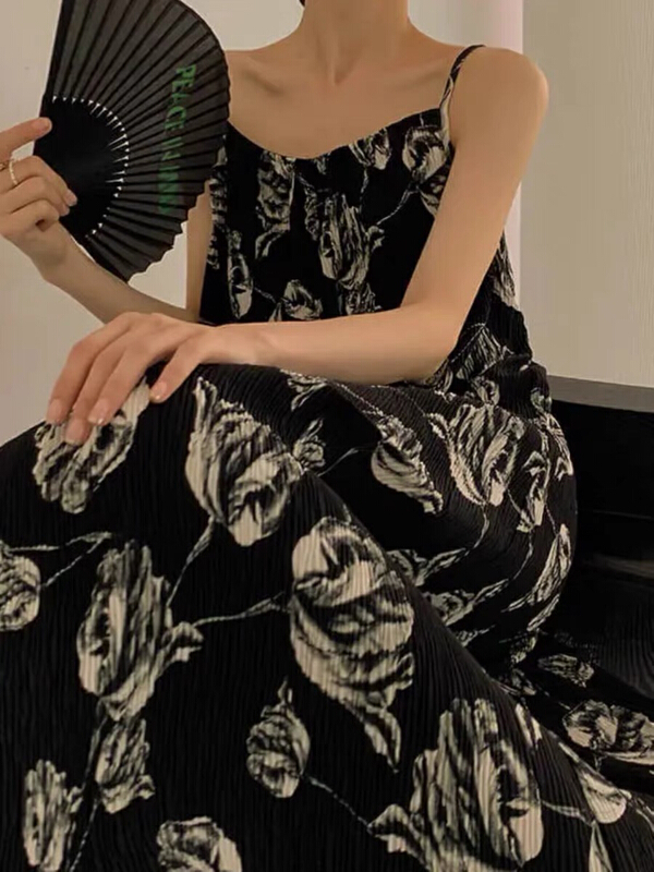 [tinamini] elegant print fold strap dress 0221\hjy