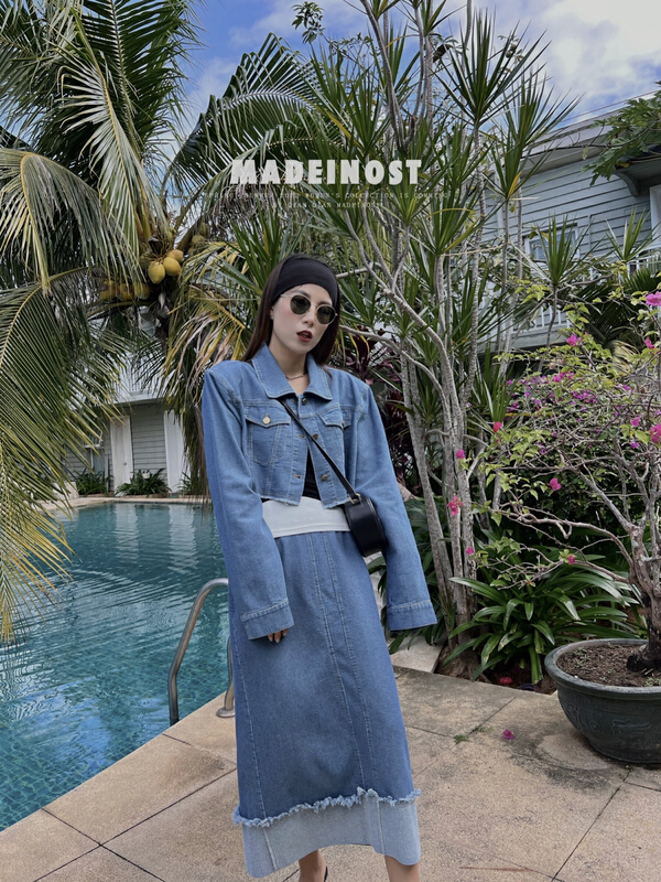 New year in early spring! [OSHA madeinost] advanced vertical denim shoulder pad jacket 86169\ll