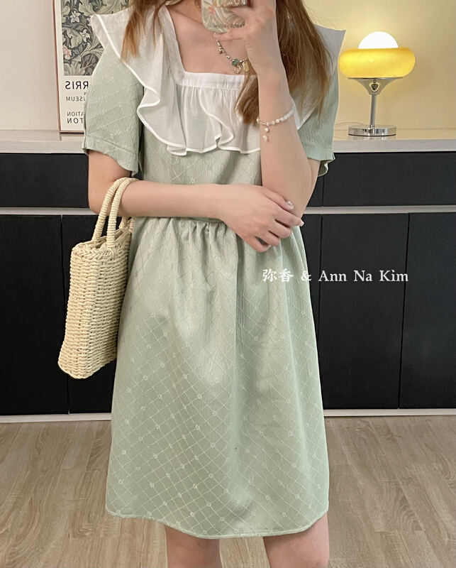 [Mi Xiang] sweet lady petal collar patchwork dress (with waist rope) mx5511\hjy