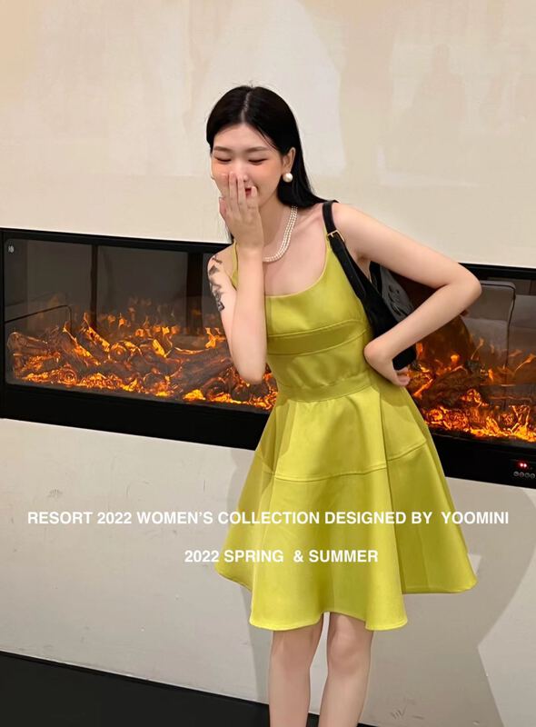 [yoomini] fresh and simple waist strap short dress x12507-r\wpl