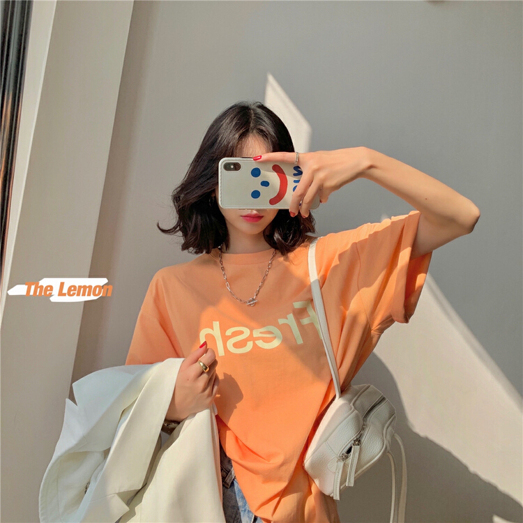 [lemon green tea] Korean letter T loose short sleeve T-shirt ys2-005\hjy