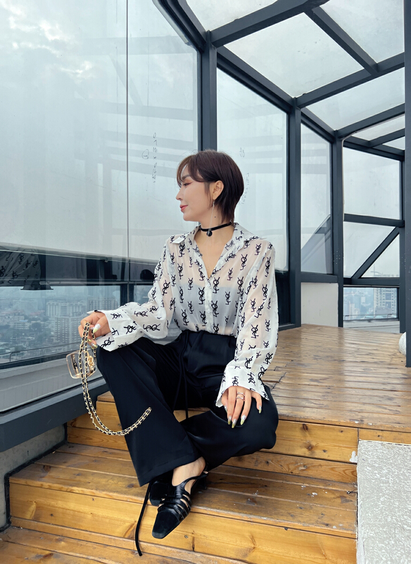 [half plain] fashion letter temperament versatile shirt (without necklace) 030\zjy