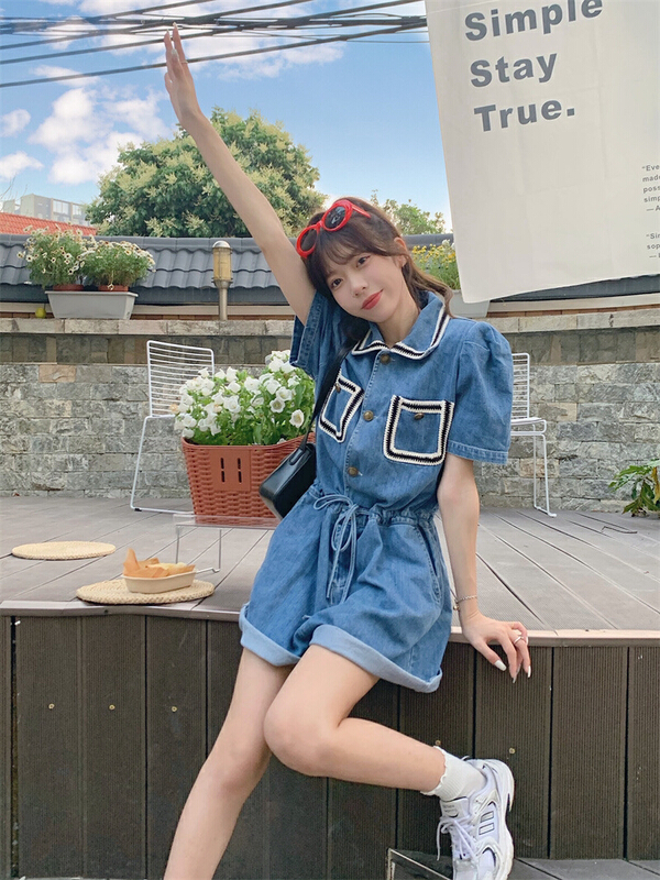 [dolly] Korean version slim straight tube loose denim Jumpsuit 5678\lsw