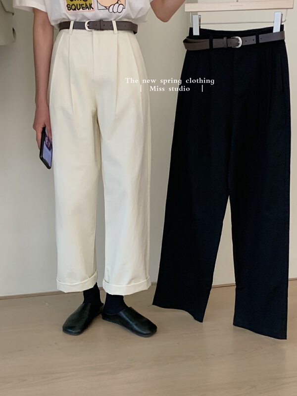 New year in early spring! 【 miss miss home 】 Korean version straight tube versatile casual pants (with belt) w108\zsy