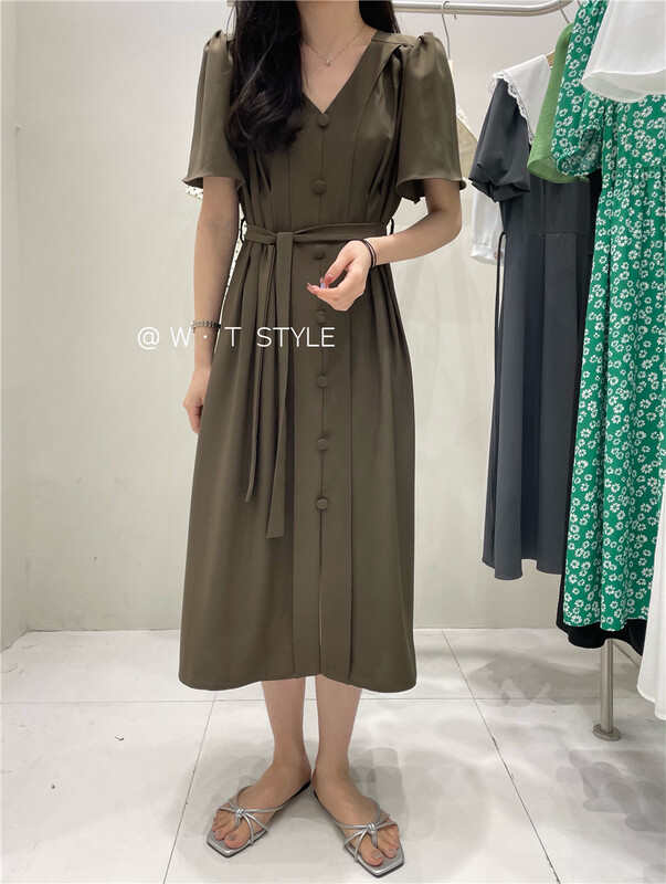 [wt] commuting V-neck suit dress (with belt) a9066\hbx