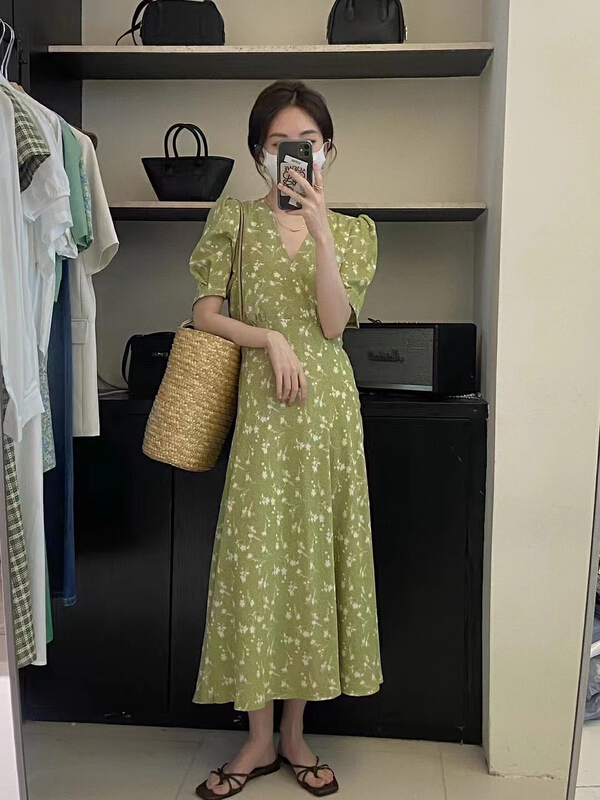 [Zoe Zoe] temperament floral waist closing Chiffon Dress c1019\zjy
