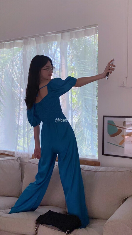 [moss queen] simple temperament solid color loose Jumpsuit 50216-1\xyy